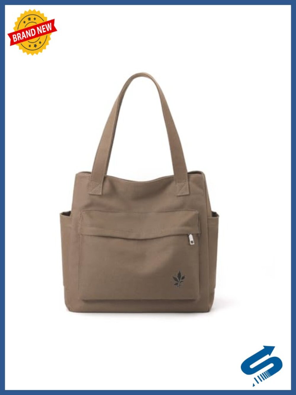 Canvas Shoulder Tote Handbag with Multiple Pockets, Casual
